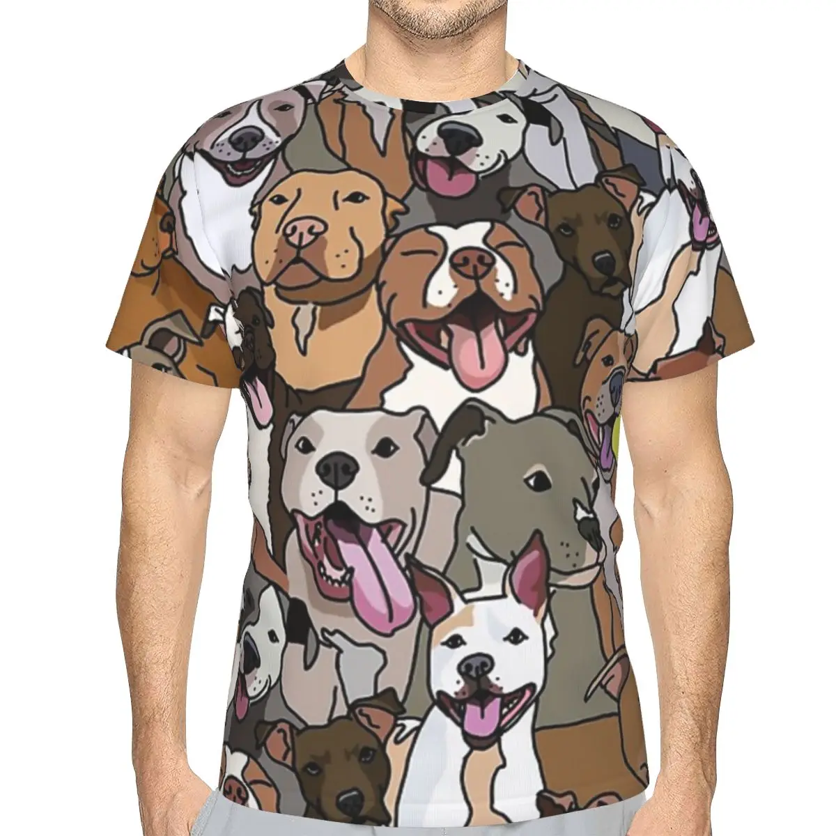 100% Cotton Pitbull Dog Pattern All The Mutts T-Shirt Men's Classic T Shirt Men Crew Neck Summer Shirts Tops