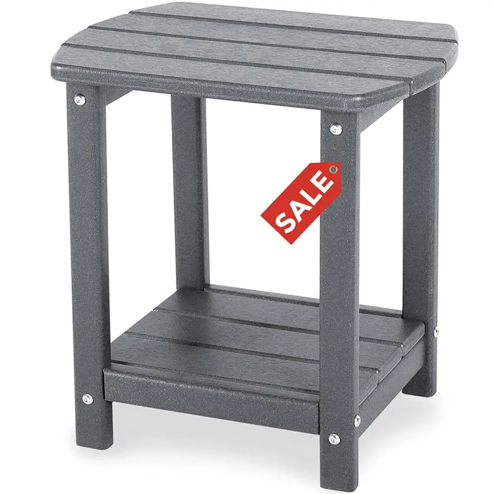 

Adironda Square Outdoor Side Table,2-Tier Storage Patio Side Table, Hdpe End Tables For Backyard Pool Porch Garden Lawn(Grey)