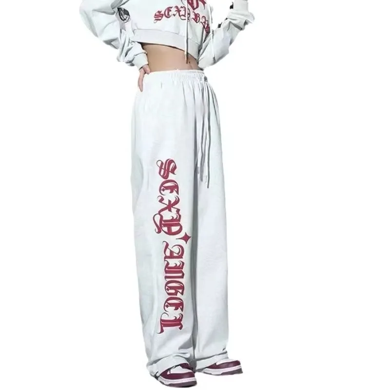 Korean White Gray Letter Printed Joggers Sweatpants For Women's Summer Fashion Loose Hip-hop Street Dance Pants Y2k Streetwear