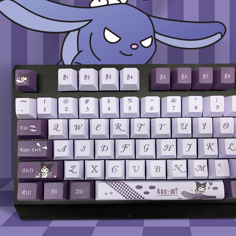 Sanrio Kawaii Kuromi Cinnamoroll Keycap Diy Girl Mechanical Keyboard Keycaps 108 Keys Pbt Material Cartoon Key Caps Student Gift