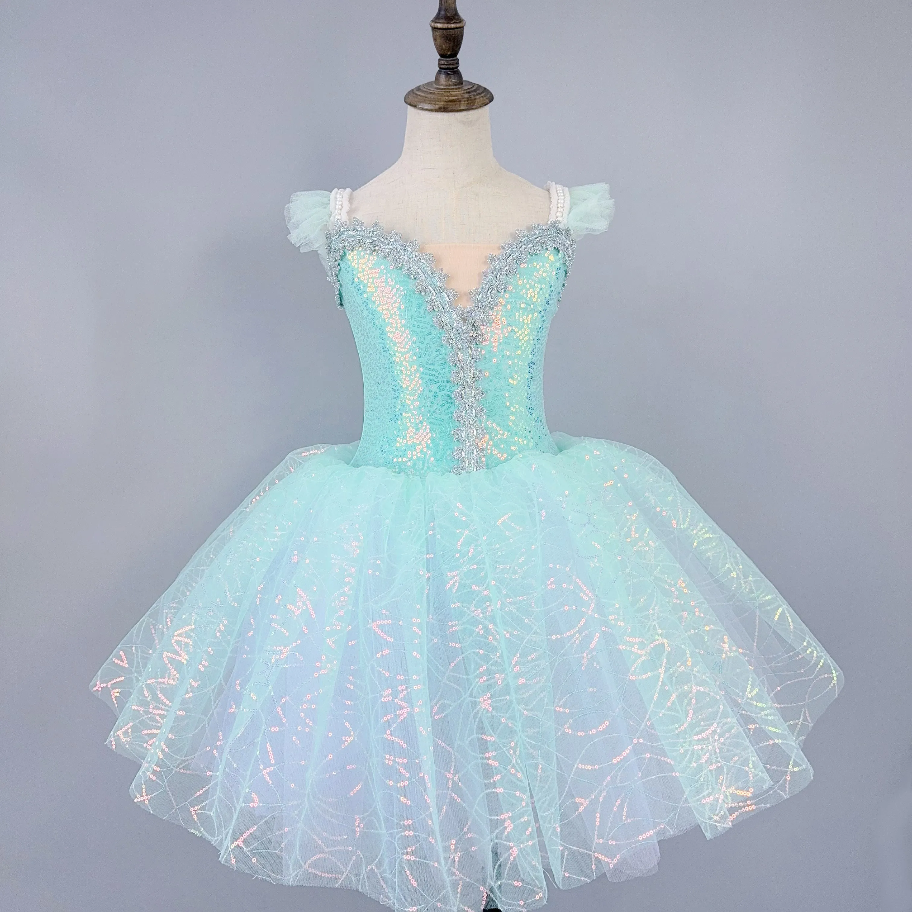 Blaues Ballett-Auftritts-Tutu-Kleid Mädchen Tanzkleidung Outfit Kinder Bühnenkleidung Modische Ballettkleider Prinzessin Vestido Kinder – Detail 10