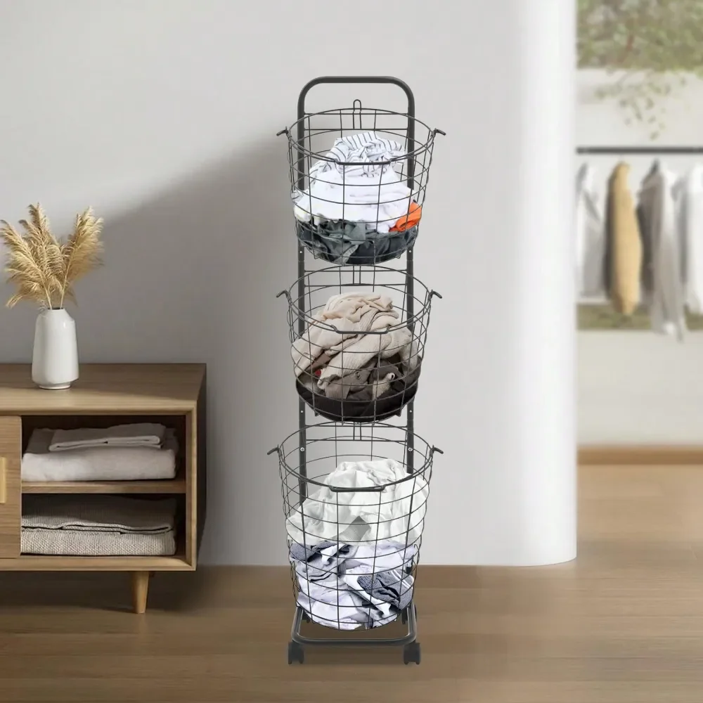 

Laundry Baskets Organization Storage Organization Tier Large Laundry Hampers, Laundry Basket On Wheels, Metal Clothing Sorting L