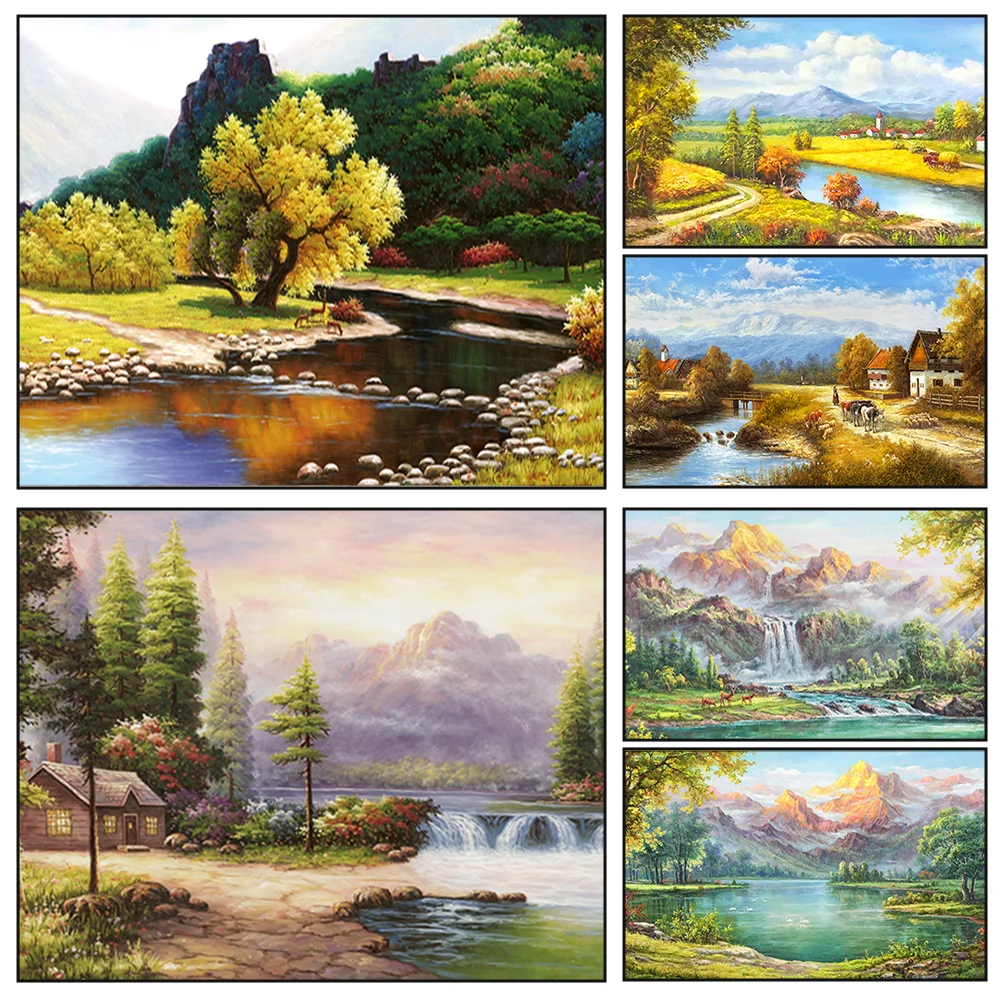 highmax Art Canvas Poster Landscape Oil Painting Classical Mountain Lake Picture Natural Scenery Wall Art Decorative Living Room