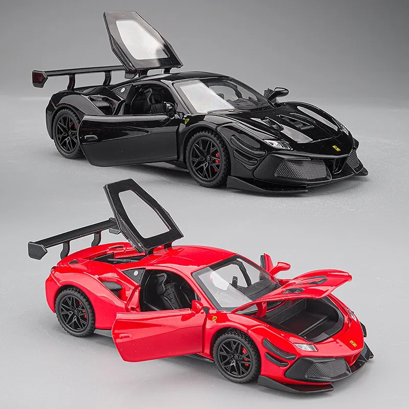 Ferrari 488-Coche de aleación de supercoche, vehículo fundido a presión y de juguete, modelo de coche con sonido y luz, regalos de juguete, 1:32