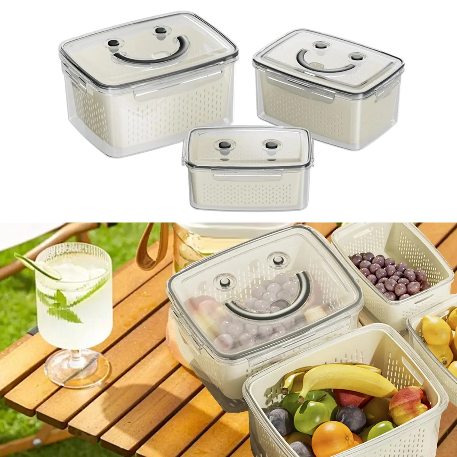 

3x Refrigerator Storage Box Fruit Container Food Storage Container for Home