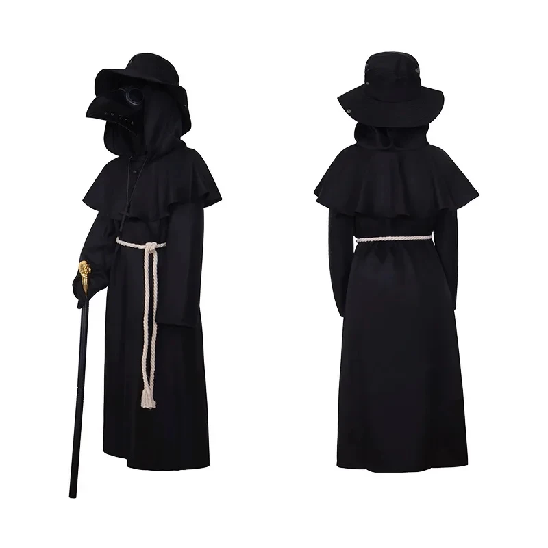 ♥ Disfraz de Doctor con Capucha Negra para Halloween 2026, Uniforme de Cosplay de la Peste Negra para Niños y Adultos, Disfraz de Carnaval ★ ★ ★