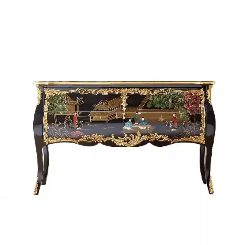 French retro porch cabinet bedroom storage cabinet solid wood fashion court painted character decorative cabinet Internet celebr