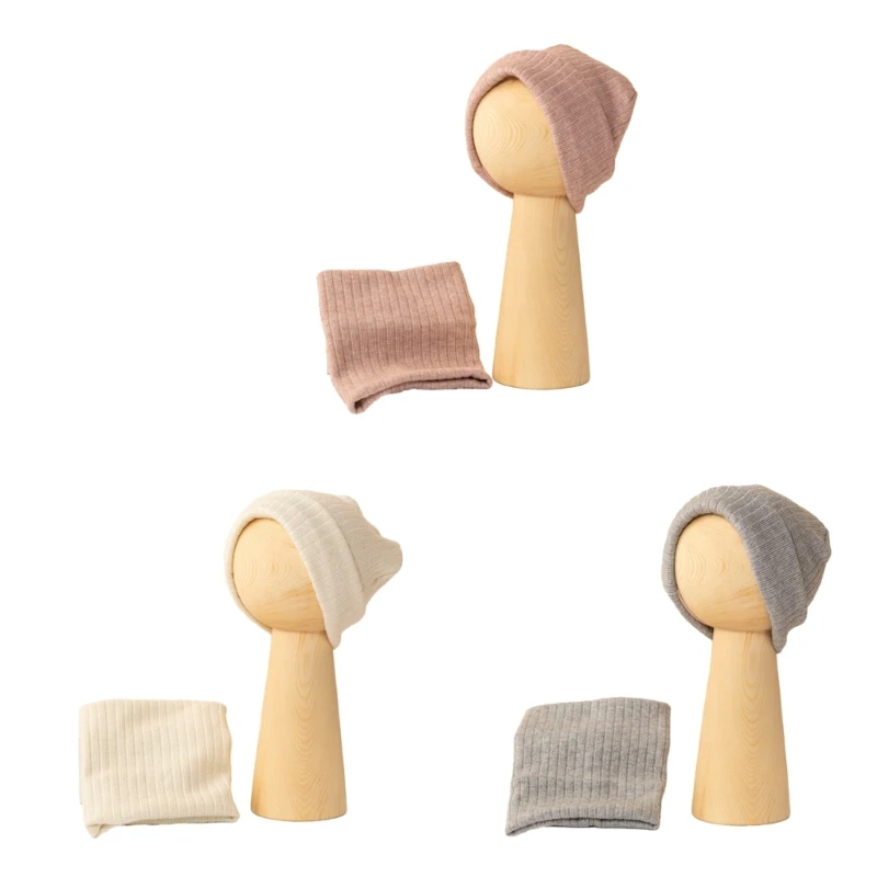 

2Pcs/set Solid Color Hat Scarf Artificial Cotton Bonnet with Matching Scarf and Comfortable Headwrap for Babies