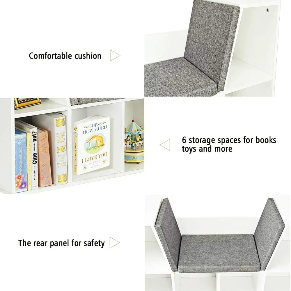 Costzon 6-Cubby Kids Bookcase w/Cushioned Reading Nook, Multi Purpose Storage Organizer Cabinet Shelf with Soft Cushion