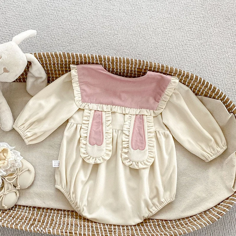 2025 New Spring 0-24M Baby Girls Clothing Infant Baby Girls Jumpsuit Long Sleeved Cotton Splicing Newborn Baby Girls Bodysuits