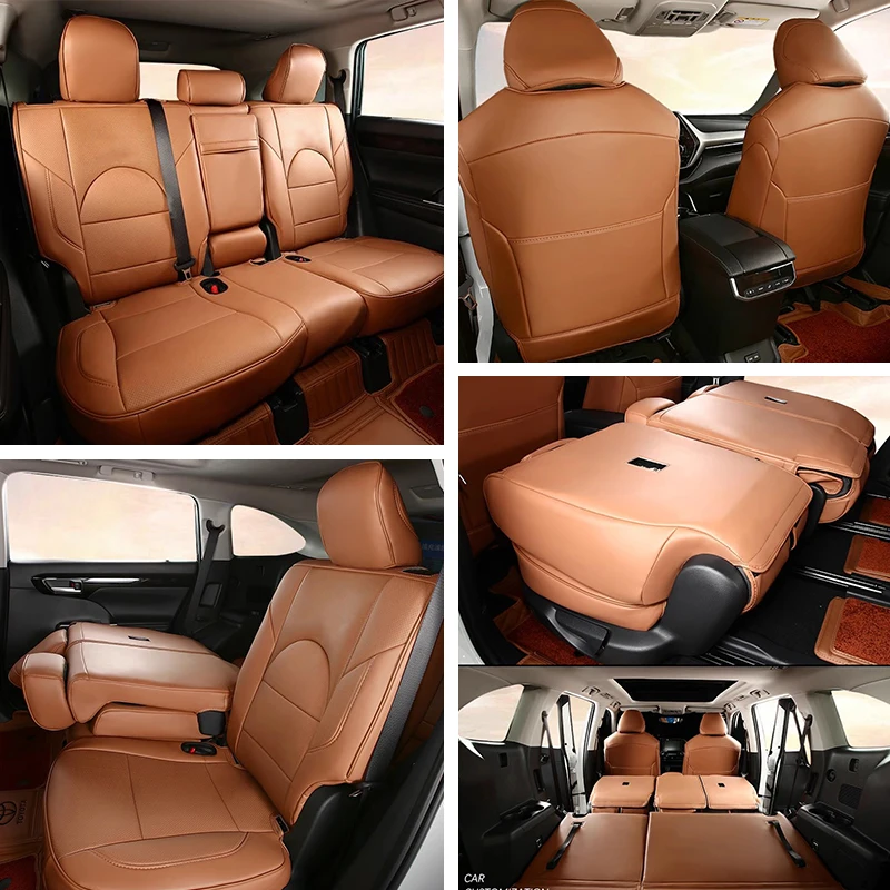 For Toyota Highlander Custom Made for Car Accessories Seat Covers 3 rows 6 7 8 Seats Luxury Genuine Leather Middle Part