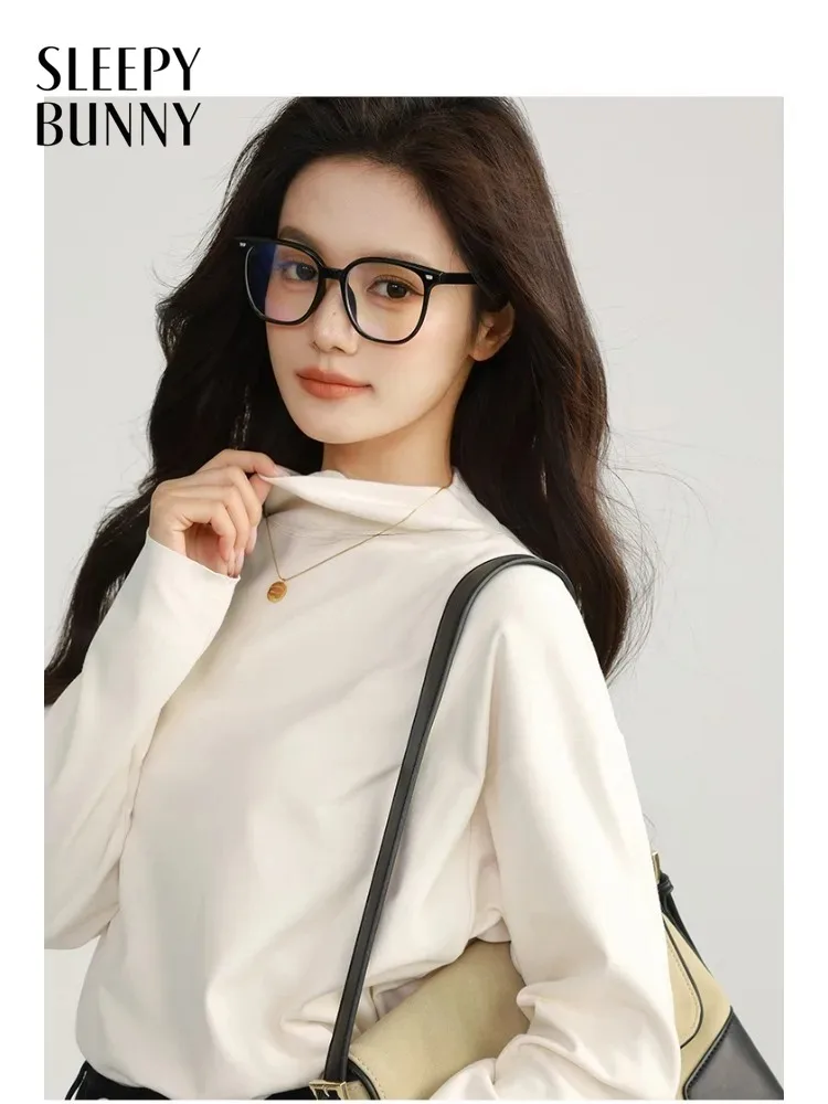 Elegant Slim Fit Knit Top Soft Long Sleeve Shirt for Women Stretchy Undershirt Casual Autumn Inner Layer for Office Daily Wear