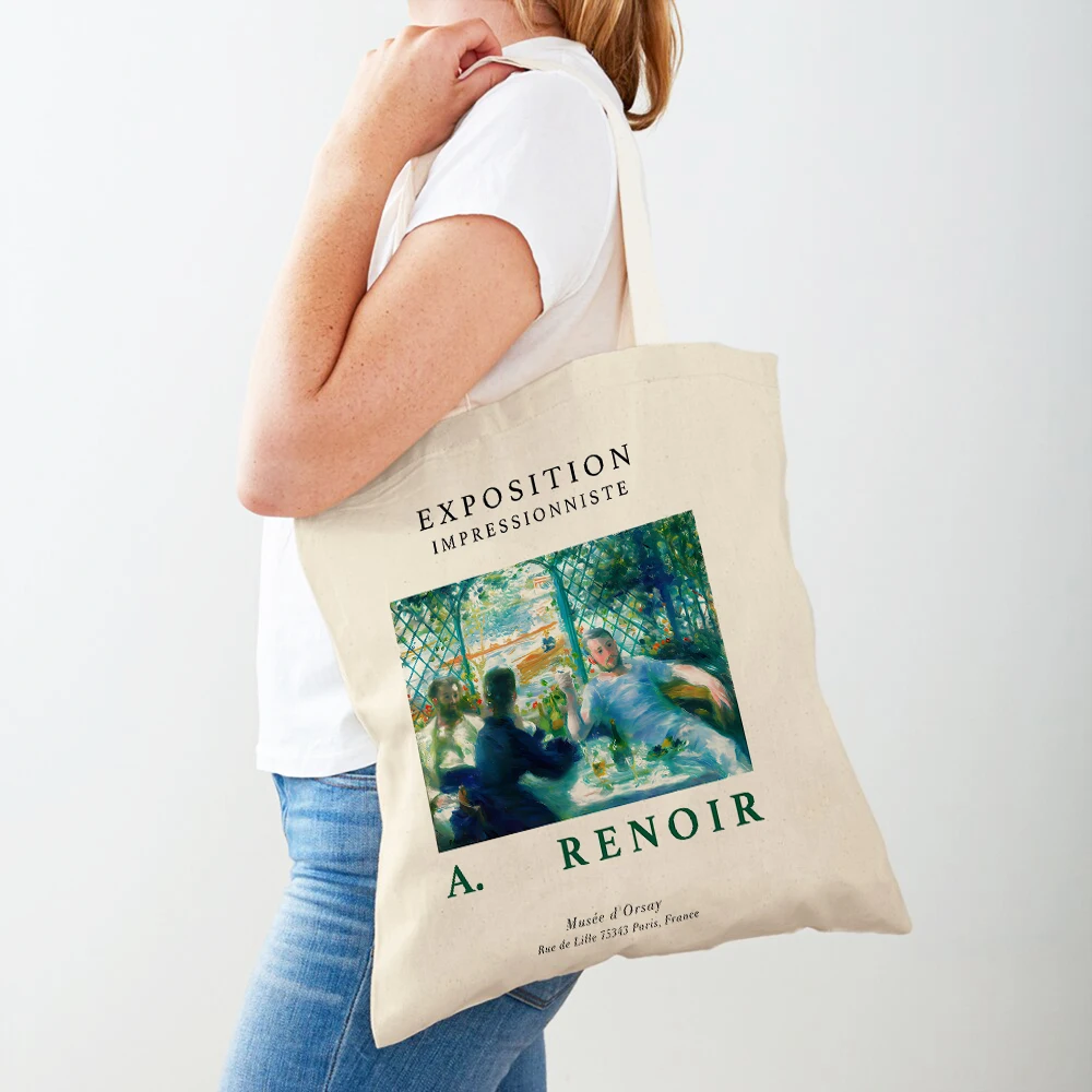 Impressionist Auguste Renoir Figurative Tote Handbag Fashion Casual Retro Lady Shopping Bag Both Sided Women Shopper Bags