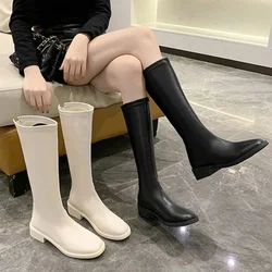 Stivali alti al ginocchio da donna stivali lunghi da donna in PU morbido Slip On stivali da donna scarpe da donna in pelle con piattaforma spessa autunno inverno 2022