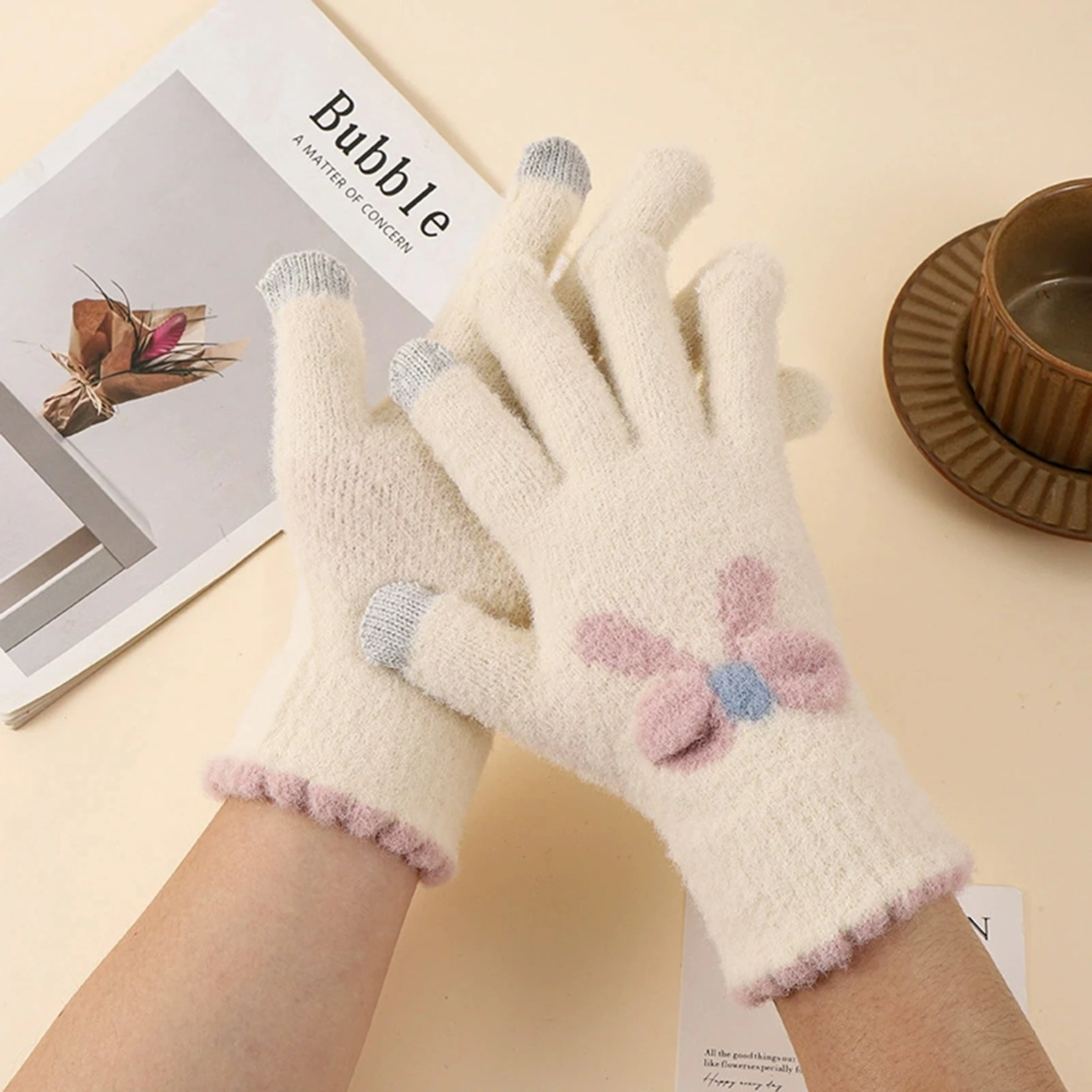 Wool Glove Lined - 1 Pair Knit Gloves Wool Blend