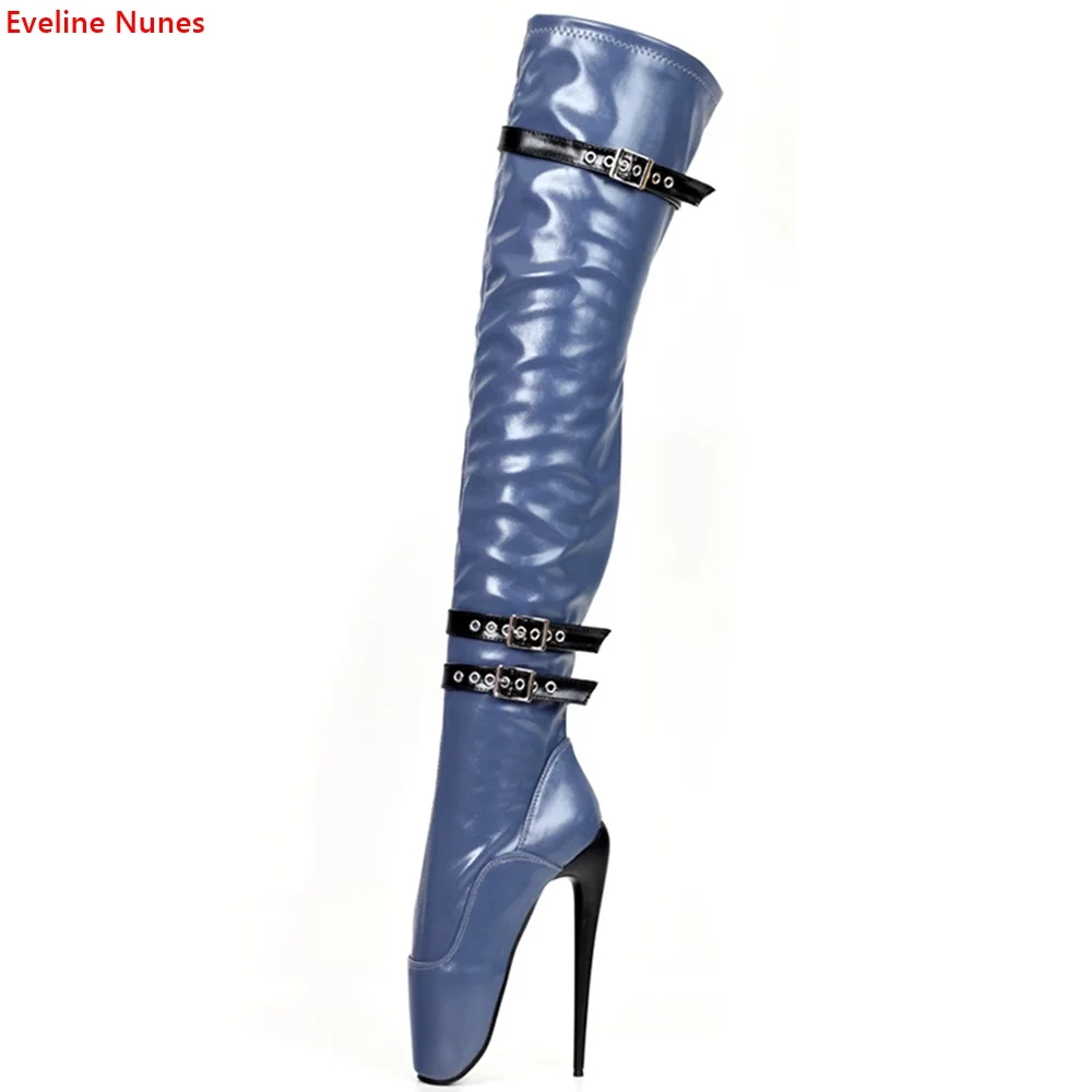 Stivali da balletto sopra il ginocchio fibbia per cintura estiva solida da donna cerniera laterale punta a punta tacco alto sottile 18CM moda scarpe