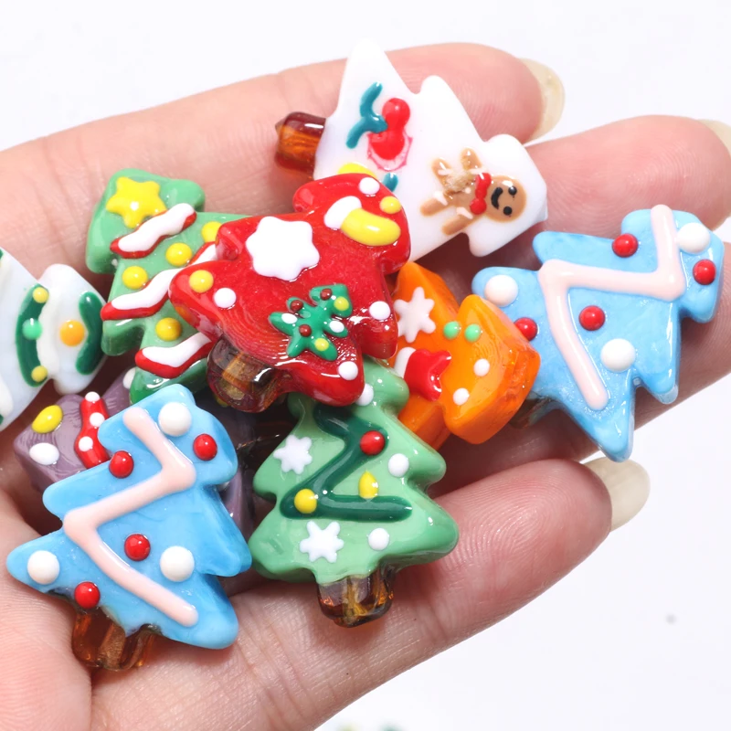 3 Stück bunte Weihnachtsbaum-Lampwork-Perlen aus Glas, lose Distanzperlen für DIY-Armbänder, Weihnachtsdekorationen, Schmuckherstellung