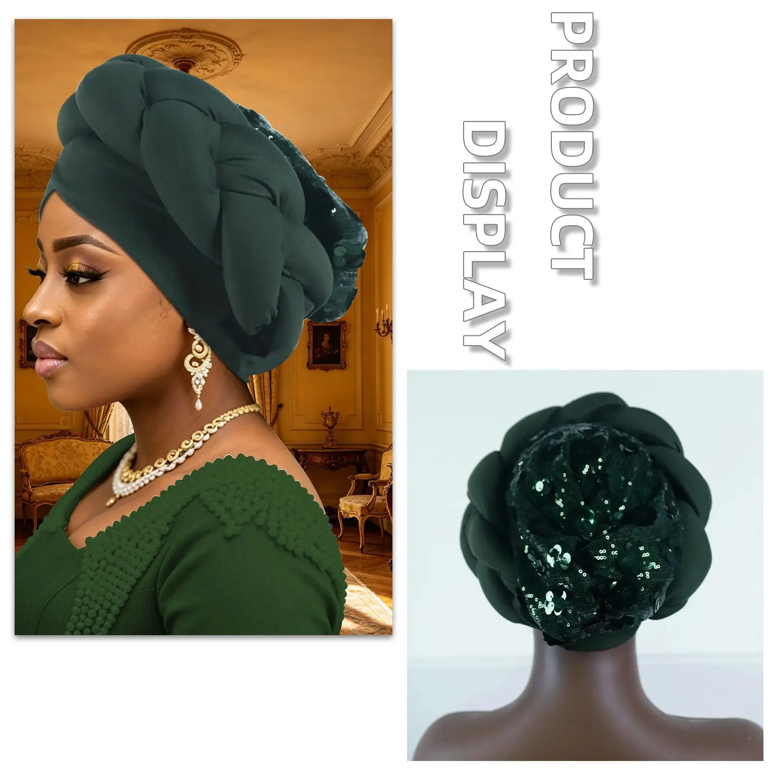 New Exaggerated Braids Turban Cap for Women African Auto Gele Wedding Party Headwear Hats Bonnets Headband Hat Muslim Hijab Cap