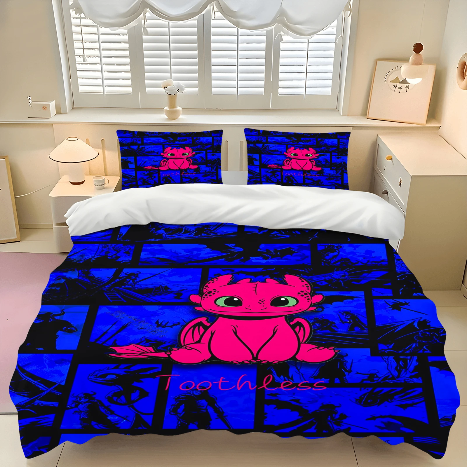 Dragon Cartoon Toothless Quilt Cover Duvet Breathable 3D Cute Printed Bedroom Comforter Warmth Polyester Bedding