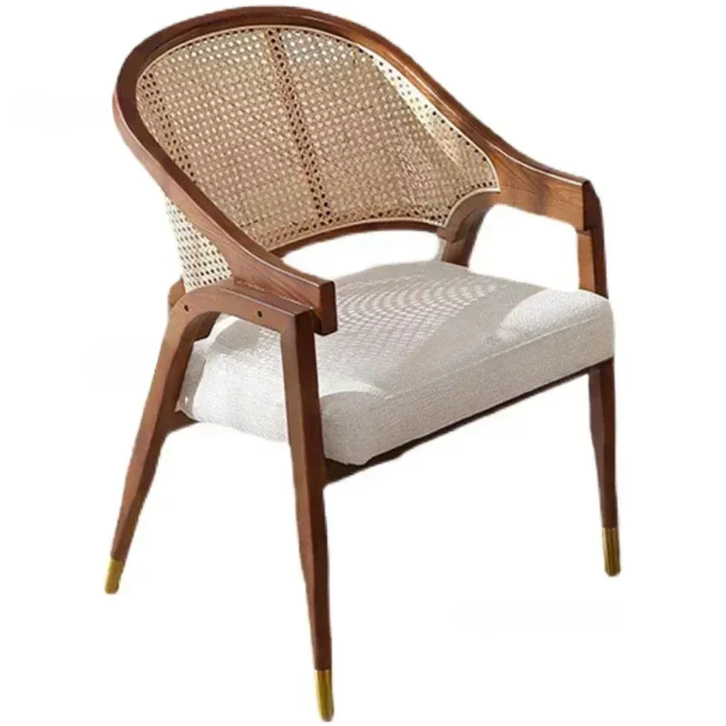 

Nordic Light Luxury Solid Wood Dining Chairs Armchair Modern Rattan Dining Chair Designer Leisure Backrest Furniture