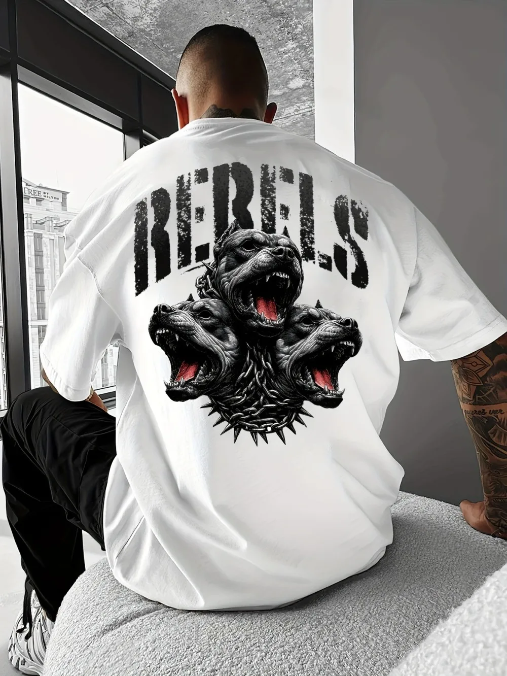 New urban American men's summer hellhound letter print micro elastic breathable round neck T-shirt outdoor urban casual top