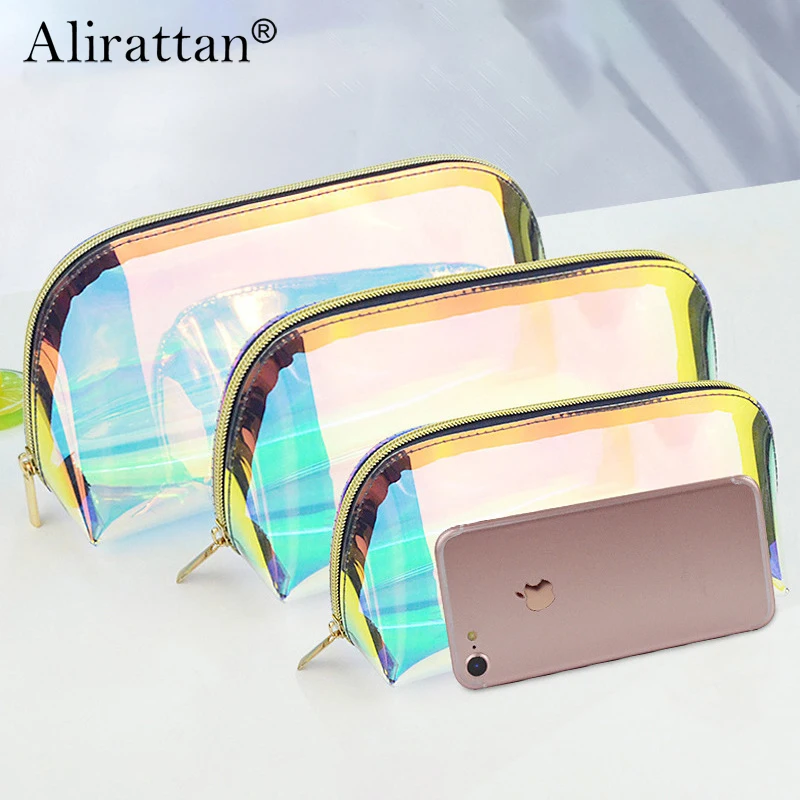 

Alirattan Cosmetic Bag Large-Capacity Waterproof Semi-Circle Laser Magic Color Korean Version Transparent Handbag Bolsa Feminina