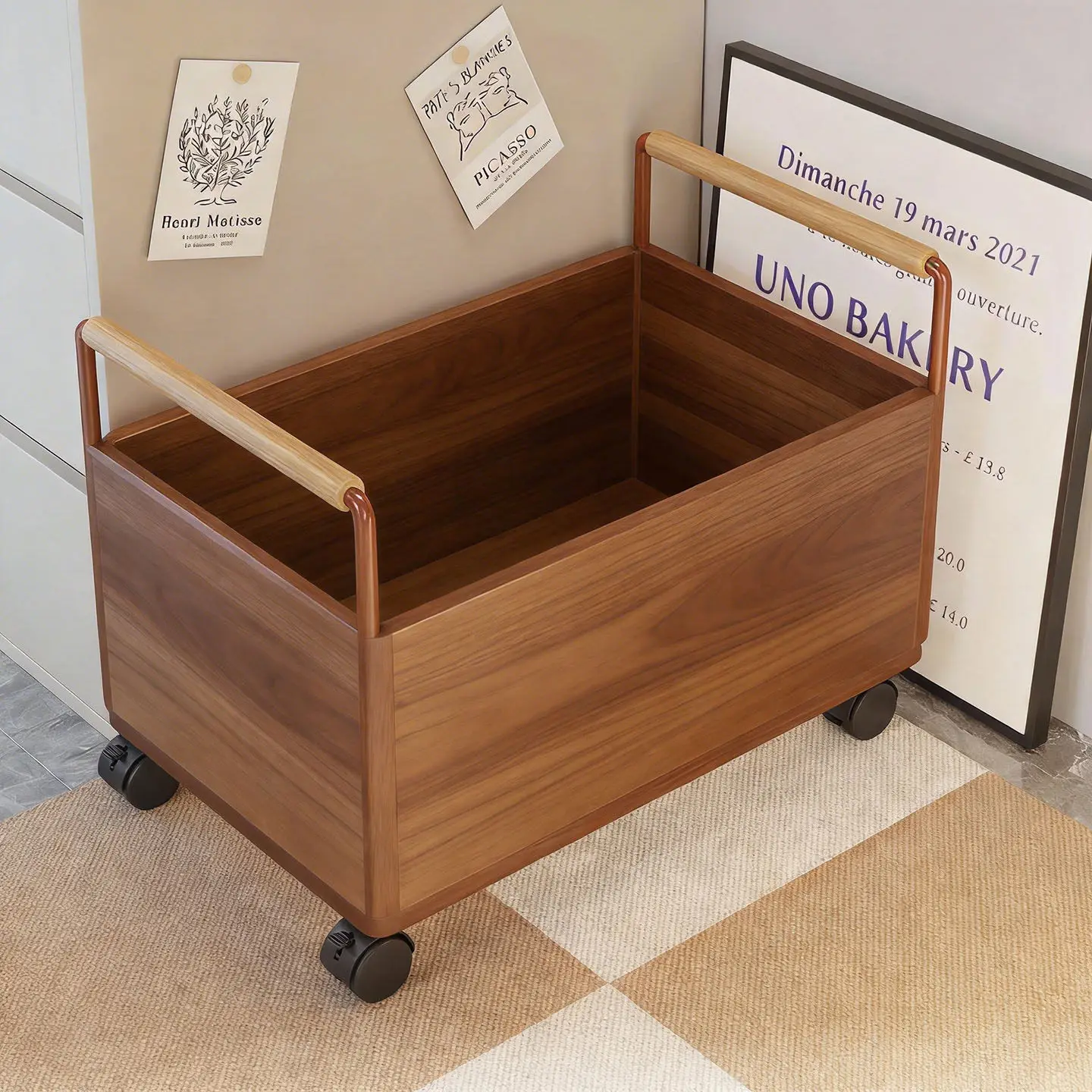 Books, bags, storage boxes, removable bookcases under the household table, simple with pulleys, book finishing shelves