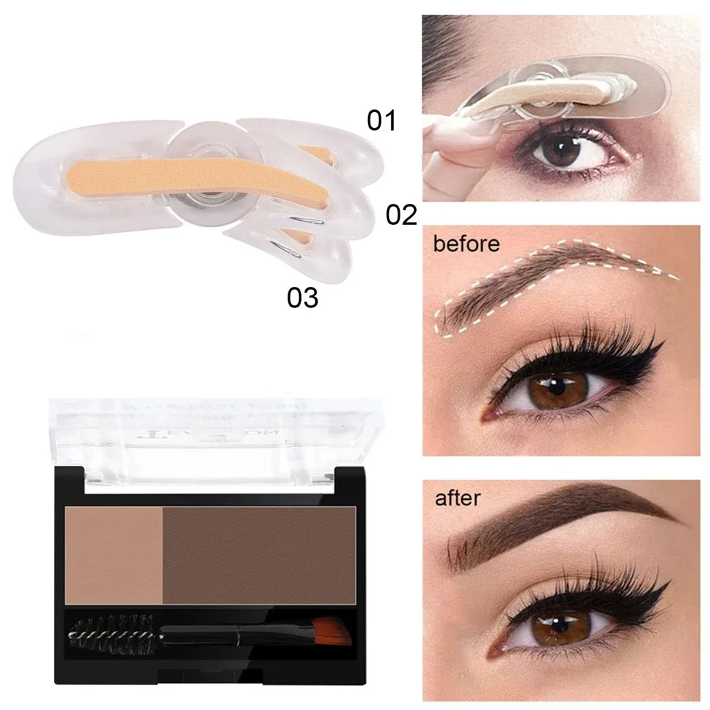 Plantillas ajustables para cejas, 1 piezas, esponja de sello, polvo de cejas de dos colores con cepillo para cejas, paleta de polvo para cejas