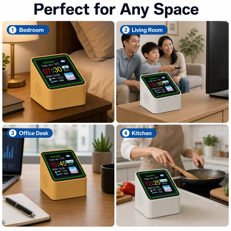 Smart Wi-Fi Desk Clock with Weather, Temperature, Humidity and Alarm Display description 4