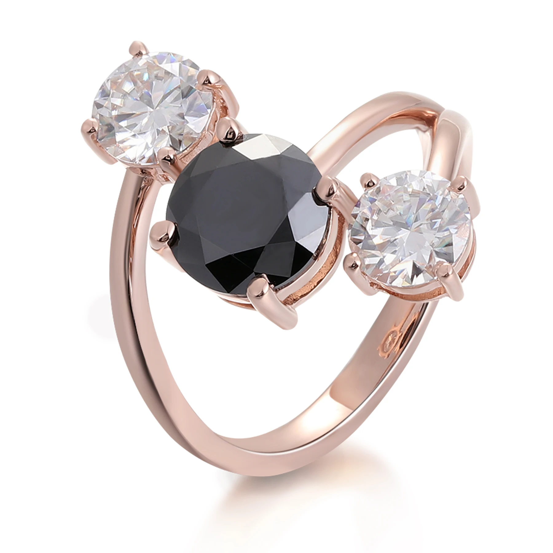 

Кольцо с тремя камнями в Прованс, розовое золото 14 карат, 2 карата, черный круглый муассанит с бриллиантом для женщин, открытое обручальное кольцо, подарок на годовщину вечеринки