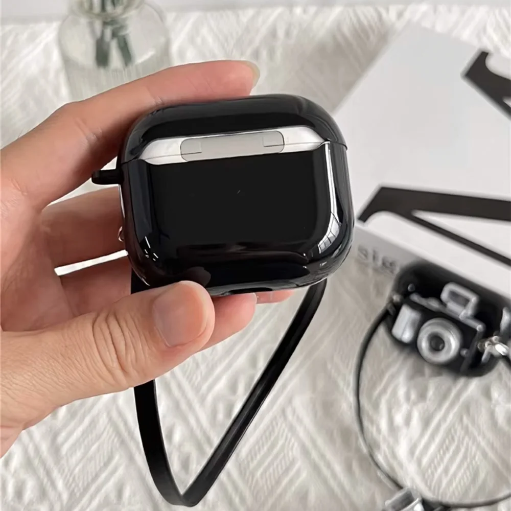 Vintage Camera Earphone Case with Strap for Apple Airpods Pro 2 3 1 Soft Headphone Cover for AirPod 4 2024 Generation