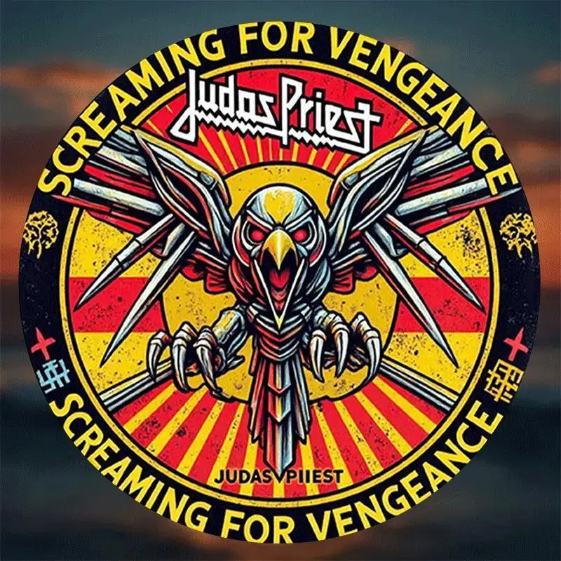 قطعة واحدة من ملصق معدني ثقيل - ديكور عصابة رأس النسر المستوحى من كاهن يهوذا القديم مع نص صراخ - فن جداري لفرقة الروك الرجعية لـ #4