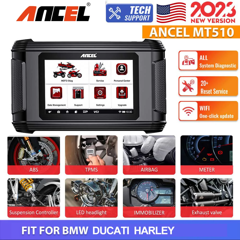 2023 ANCEL MT510 Motorcycles Scanner for BWM/ DUCATI/HARLEY ECU Reset Oil Reset ABS Bleeding Moto Scanner All System Code Reader