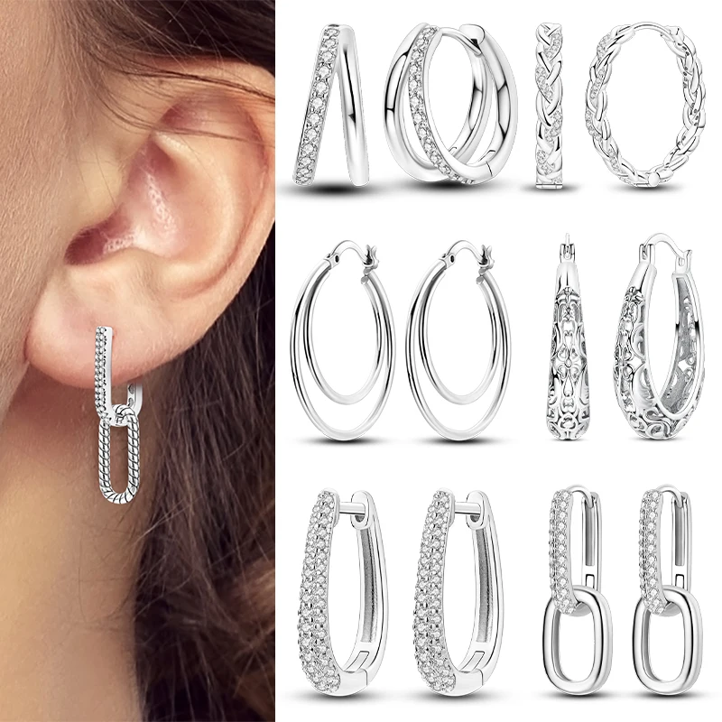 Woman Earring 925 Sterling Silver Original Hoop Earring Round Shape Pendientes Exquisite Jewelry