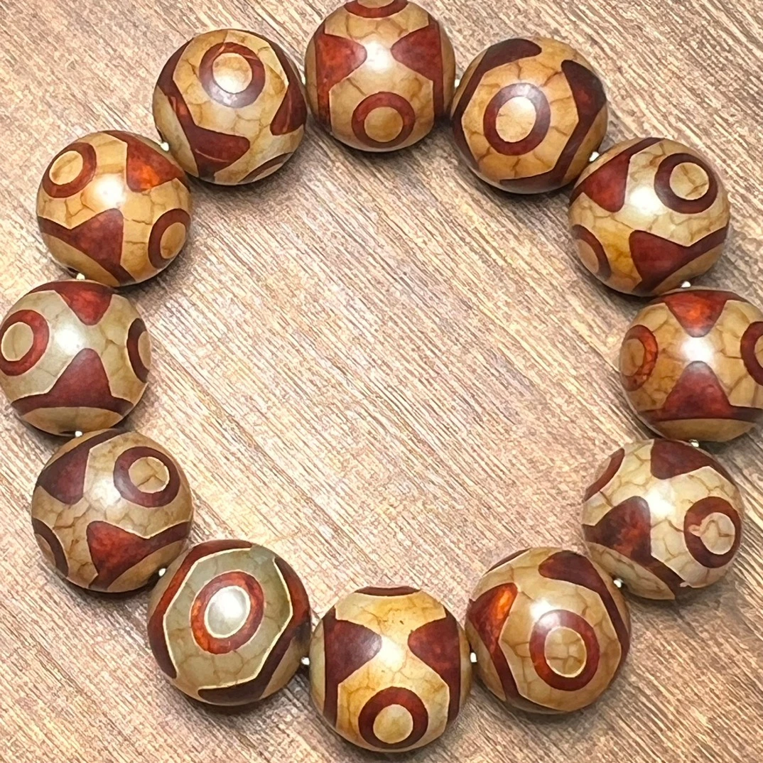 20mm Weathered Cracked Agate Three Eye Dzi Beads Bracelet Men Women Fine Jewelry Tibetan Buddhism Dzi Bead Fengshui Bracelets