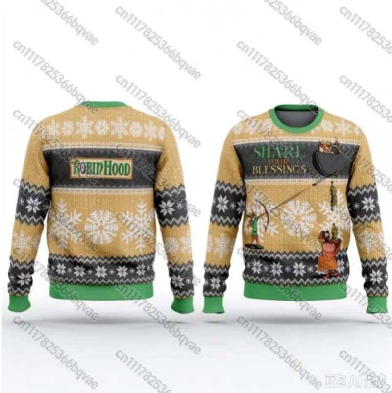 Robin Hood Ugly Christmas Hoodies Men Share Your Blessings Graphic Xmas Holiday Pullover Unisex Party Top FamilyMatching