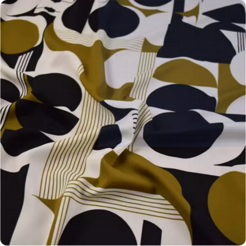 Senior Feeling Geometric Stripe Round Circle Print Plain Satin Fabric, Dress, Shirt Sewing Tissue Not Transparent T2145