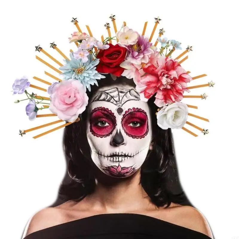 C71F Teen Sinh Viên Lễ Hội Băng Đô Quấn Tóc Có Hoa Gai Cosplay Thánh Thái Hình Mũ Trùm Đầu Halloween Biểu Diễn Băng Đô Quấn Tóc