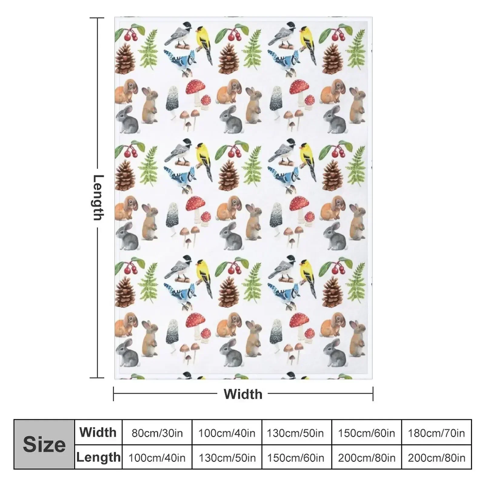 Woodland Flora and Fauna Throw Blanket Thin Large Decorative Throw Blankets