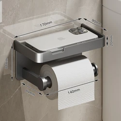 Soporte de papel higiénico de aleación de aluminio, montaje en pared para baño, soporte para teléfono de papel WC, estante, rollo de toalla, accesorios