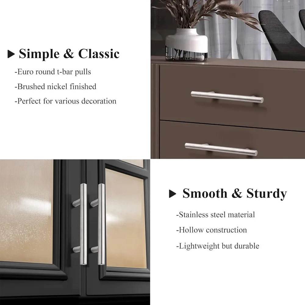 Cabinet Drawer Pulls Kitchen Cabinet Handles Stainless Steel Satin Nickel Furniture Dresser Hardware Euro T Bar Brushed Nickel