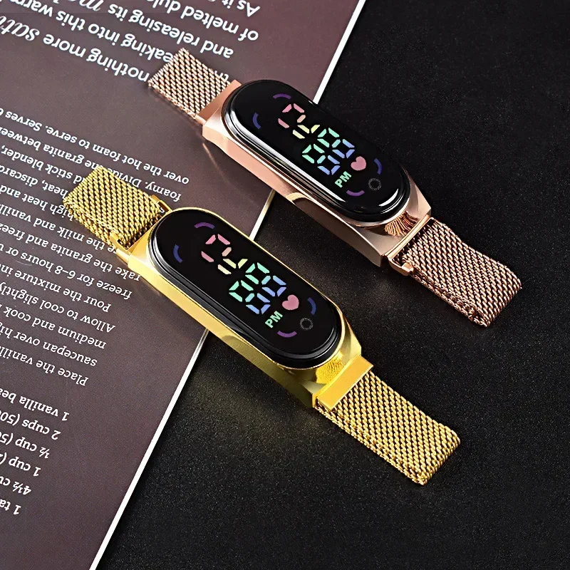 2023 New LED Women Watch Magnetic Watchband Strap Waterproof Touch Feminine Clock Fashion Digital Wristwatches