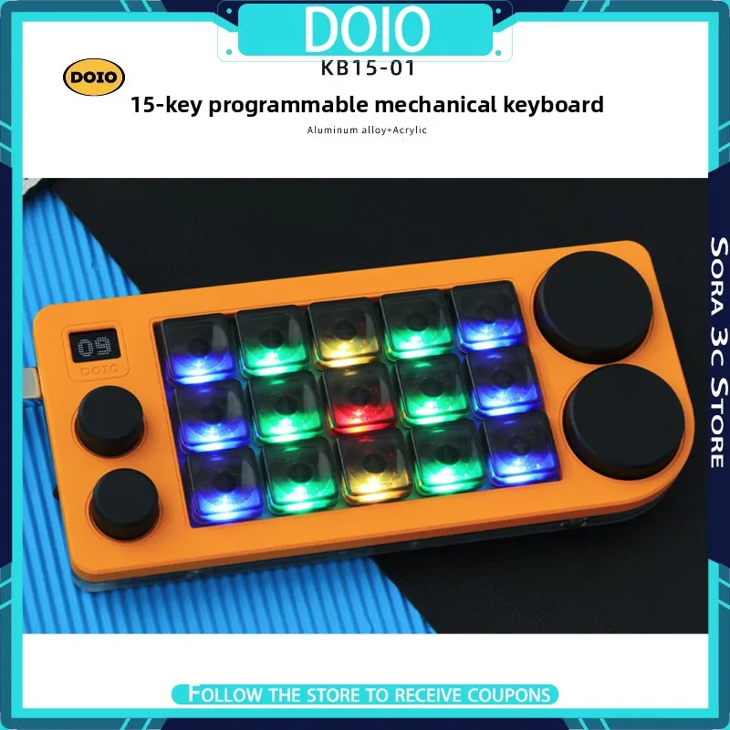 

DOIO KB15-01 Programmable Mechanical Keyboard Aluminum Alloy 4knobs PS/PR Auxiliary Tools Support OMK/VIA Custom Office Keyboard