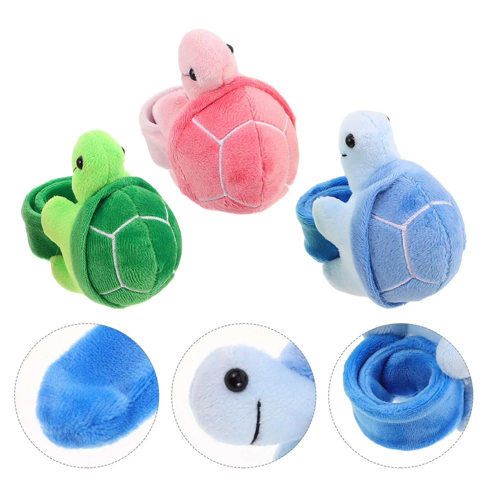 3pcs Turtle Stuffed Animal Slap Bracelets for Kids – Snap Wristbands Party Favors for Boys & Girls