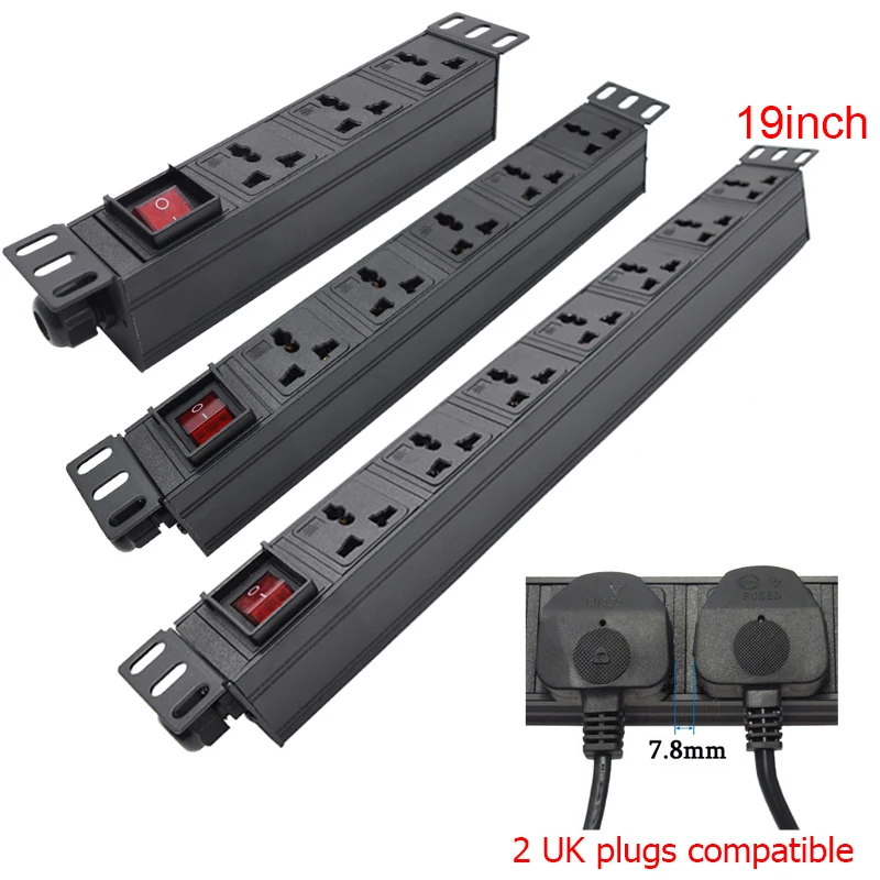 

Network cabinet Mount PDU power Strip Unit 3-10AC socket 2 UK plugs compatible double break switch 3500W 1.5M extension cable