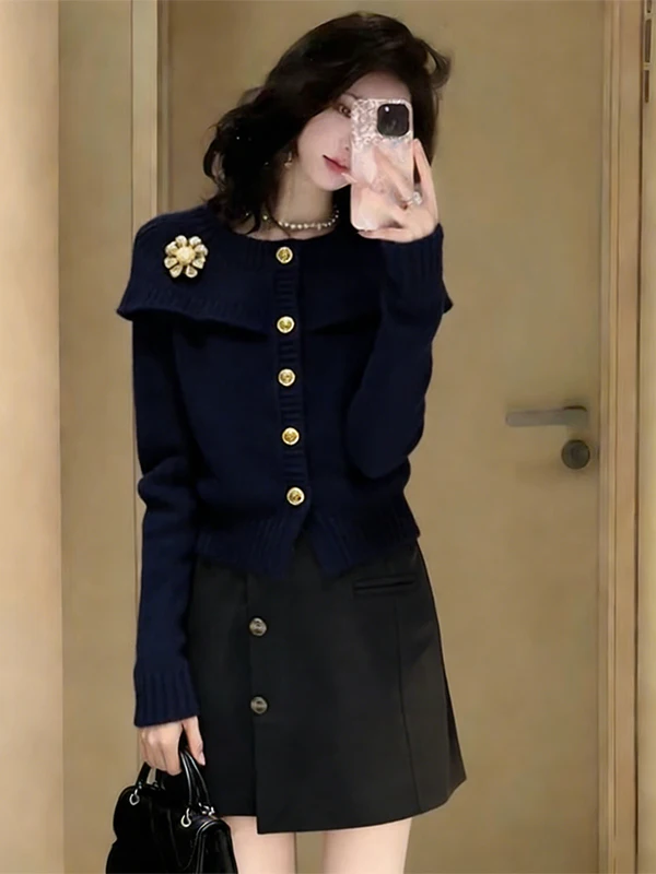 

Осенне-зимний женский дизайнерский комплект: вязаный кардиган с капюшоном и юбка, роскошный облегающий модный костюм