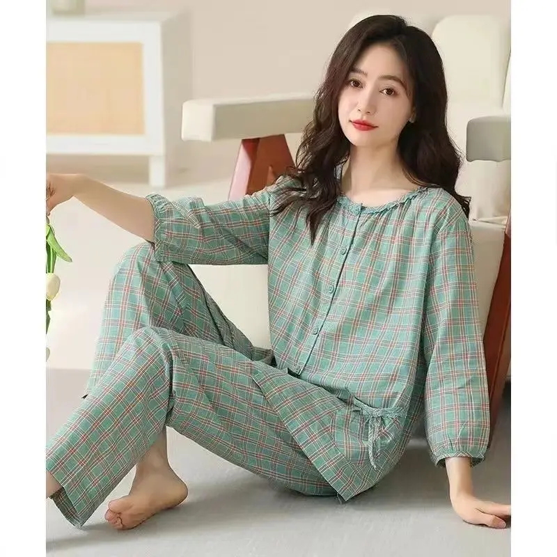 Neue Sommer-Herbst-Loungewear für Damen mit integriertem BH, Cardigan-Pyjama, Mädchen-Teenager-Set mit 3/4-Ärmeln, weiche, bequeme Homewear für Damen.