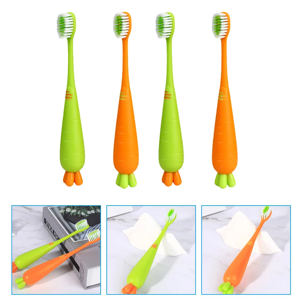 

4Pcs Kids Manual Toothbrush Carrot Shape Soft Bristle Ergonomic Children Toothbrush Daily Use Teeth Brush Bulk