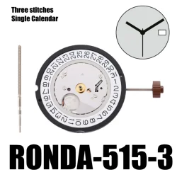 515 Movement Ronda 515-3 Ronda Movement powertech Size 3mm 11½''' 25.60 mm 3 hands Date Displayed at 3 o'clock/at 6 o'clock