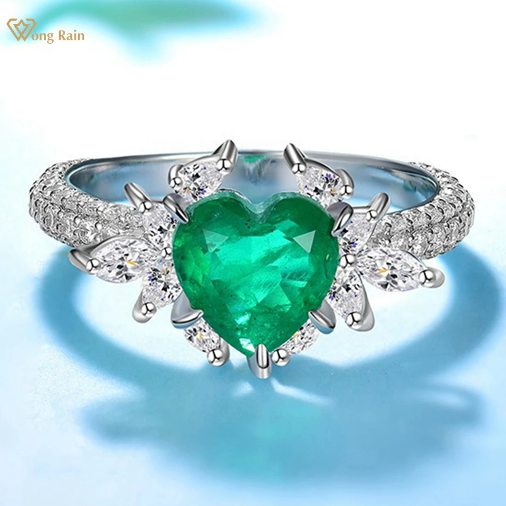

Wong Rain Vintage 925 Sterling Silver Heart Cut 2CT Emerald High Carbon Diamonds Gemstone Engagement Ring for Women Fine Jewelry